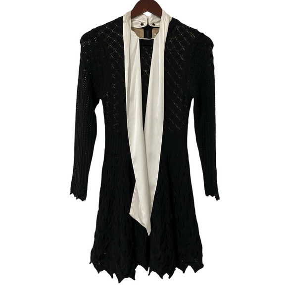 NWT Alice + Olivia Gin Pointelle Lace Knit Dress With Bow In Black Size S - Picture 9 of 12